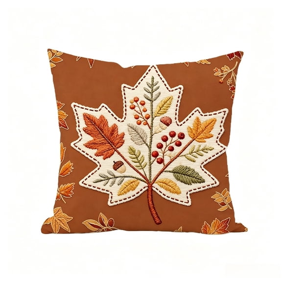 Thanksgiving and Fall Pillow Covers 18x18 Inch Set of 2, Pumpkin Maple Leaf Print Throw Pillowcase for Couch Sofa Bed Indoor Outdoor Seasonal Home