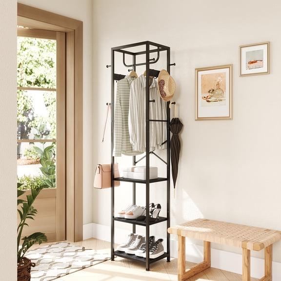 ELYKEN 71" Coat Rack, Metal Frame 3 Shelves 12 Hooks 1 Pack, Black