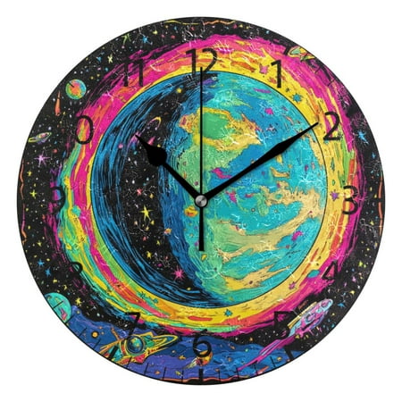 YAZAOO Decorative Wall Clock Size：25cm Colorful Planet and Stars Design Pattern Clock