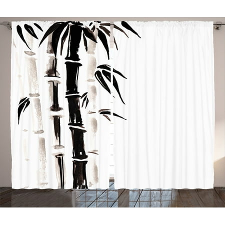 Bamboo House Decor Curtains 2 Panels Set Bamboo Pattern In Traditional Chinese Watercolor Painting Style Asian Art Print Living Room Bedroom