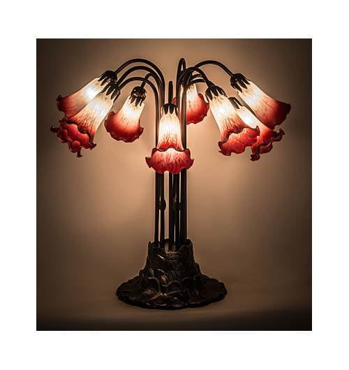 22"H Pink/White Pond Lily 10 Light Table Lamp