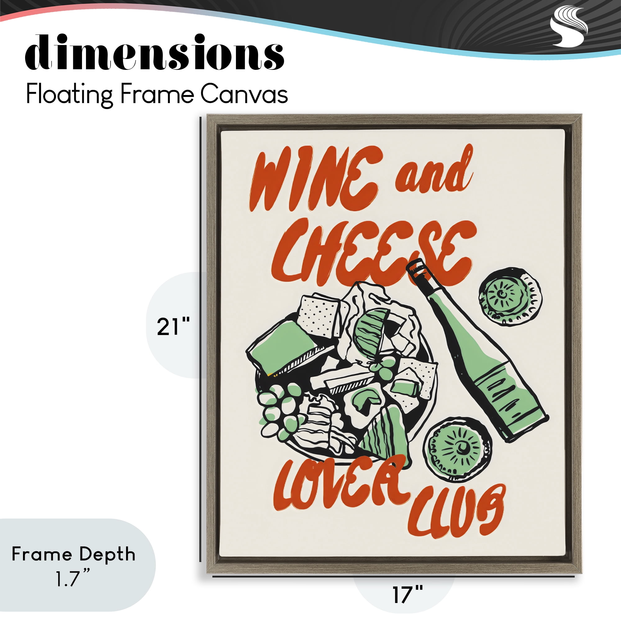 Stupell Industries Wine & Cheese Lover Club Brown Framed Floater Canvas Wall Art, design by The Prints Vibe