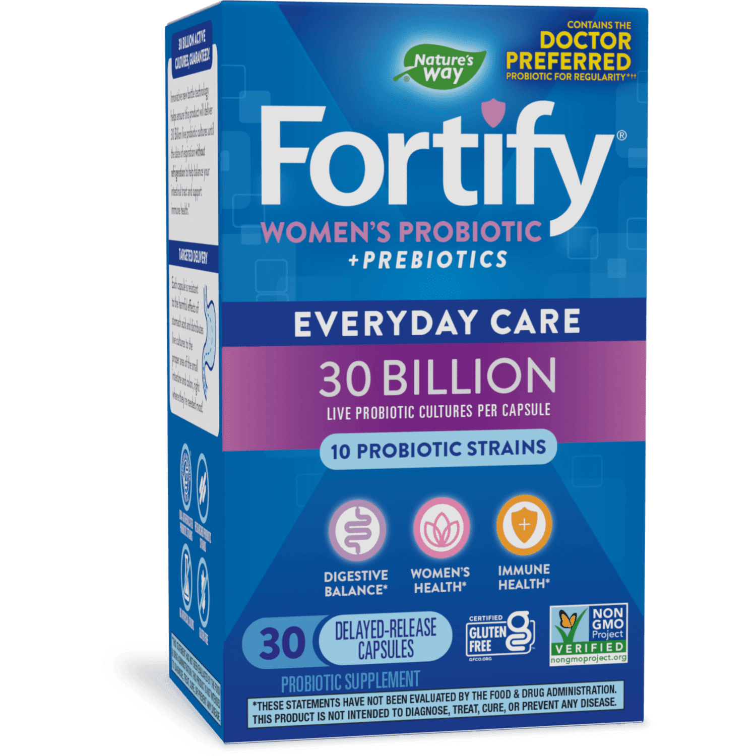 Fortify Women's Everyday Care Probiotic Capsules, 30 Billion Live Probiotics, 30 Count
