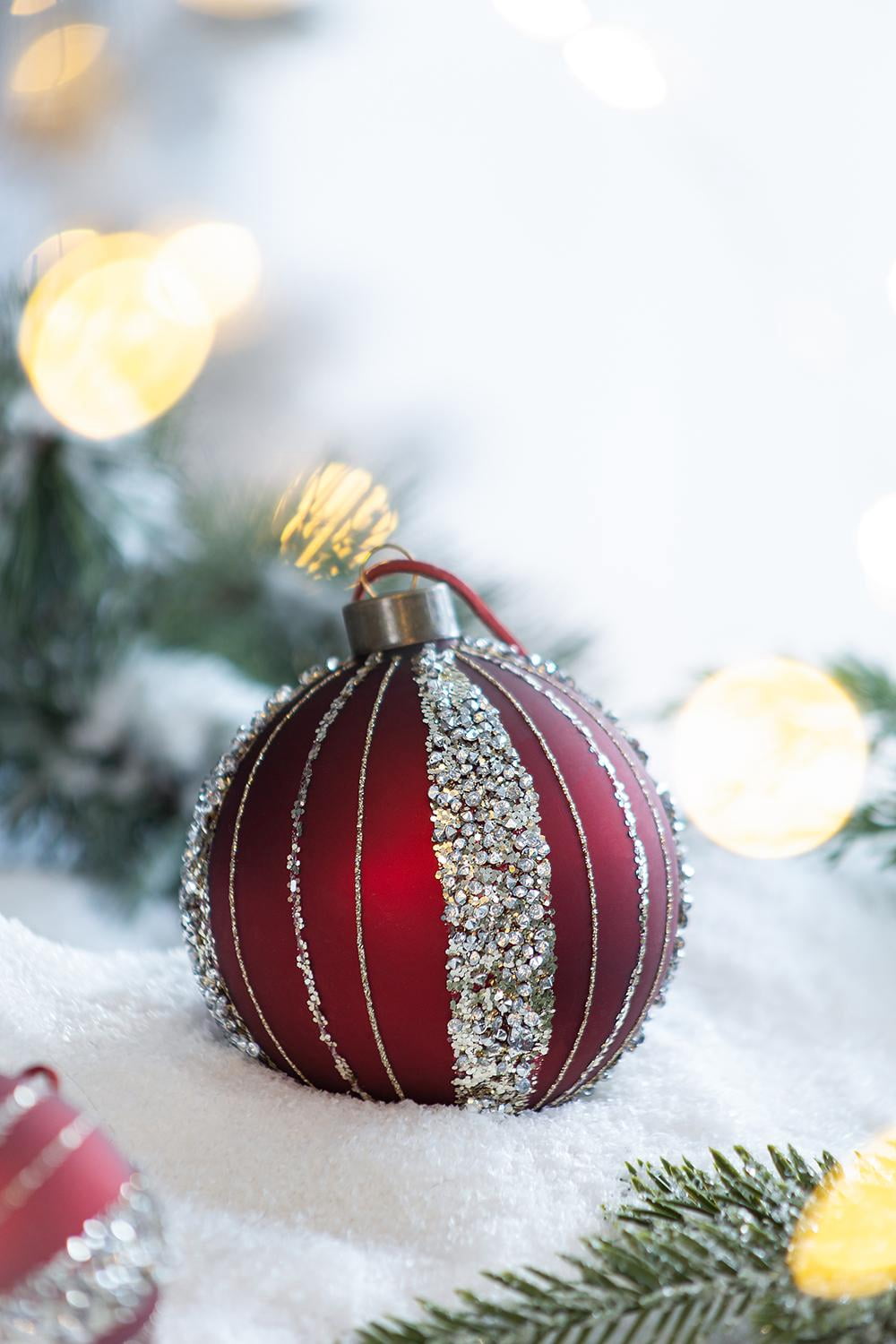 Set of 6 Glass Christmas Ball Ornaments with Glitter and Painting Design by Riccardo Tree Decor