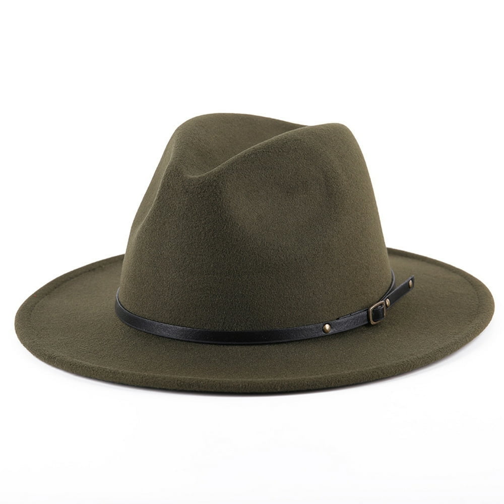 Chapeau Fedora Panama à Large Bord En Feutre Avec Boucle De Ceinture Pour Femme, Noir, 7-7 1/4