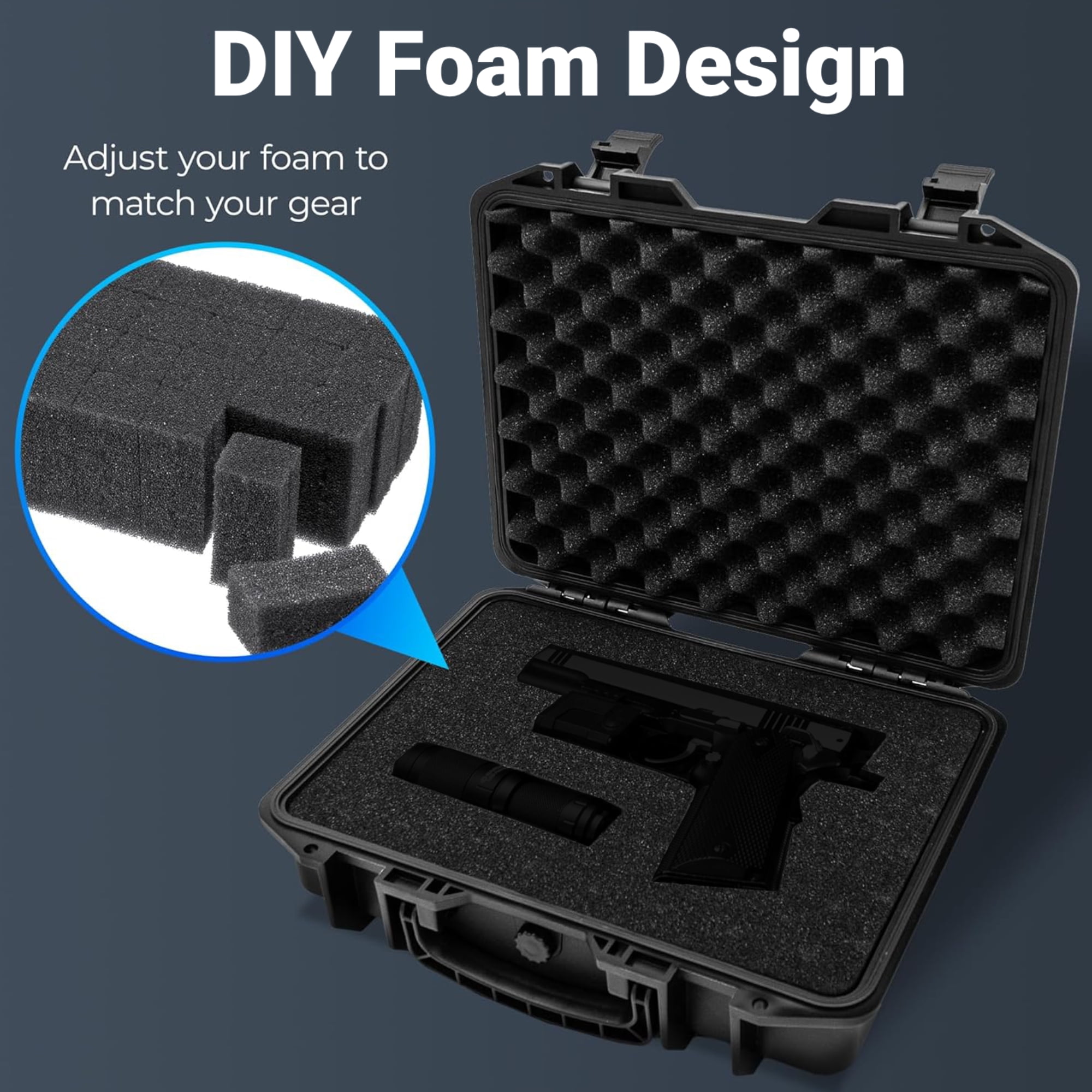 Gun Case,Blacksmith Hard Shell Pistol Case Gun Safe with DIY Customizable Pre-cut Foam Insert,Range Travel Case for Handgun and Pistol,Black