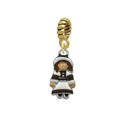 Silvertone Pilgrim Girl - Goldtone Charm Bead