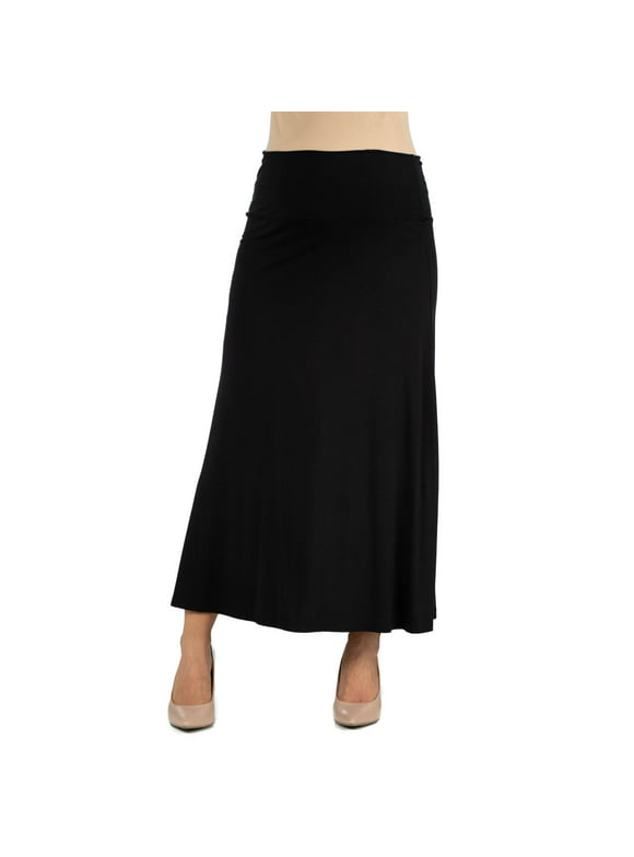 24seven Comfort Apparel Womens Elastic Waist Solid Color Maternity Maxi Skirt, M011510, Made in USA