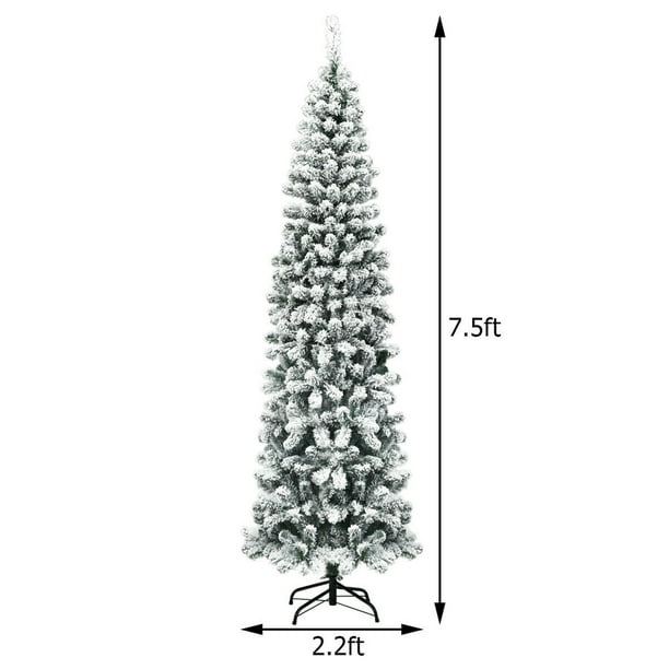 Gymax 7.5ft Pre lit Pencil Snow Flocked Pencil Christmas Tree