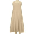 thumbnail image 6 of Wyobmus Linen Dresses for Women Summer Sleeveless V Neck Ruched Tank Dress Solid Casual Baggy Flowy Maxi Dresses With Pockets Khaki, 6 of 9