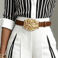 thumbnail image 5 of Morttic Women's Elegant Business Striped 2-Piece Outfit – Long Sleeve Lapel Button Front Shirt & High Waist Wide Leg Pants Black，S, 5 of 6