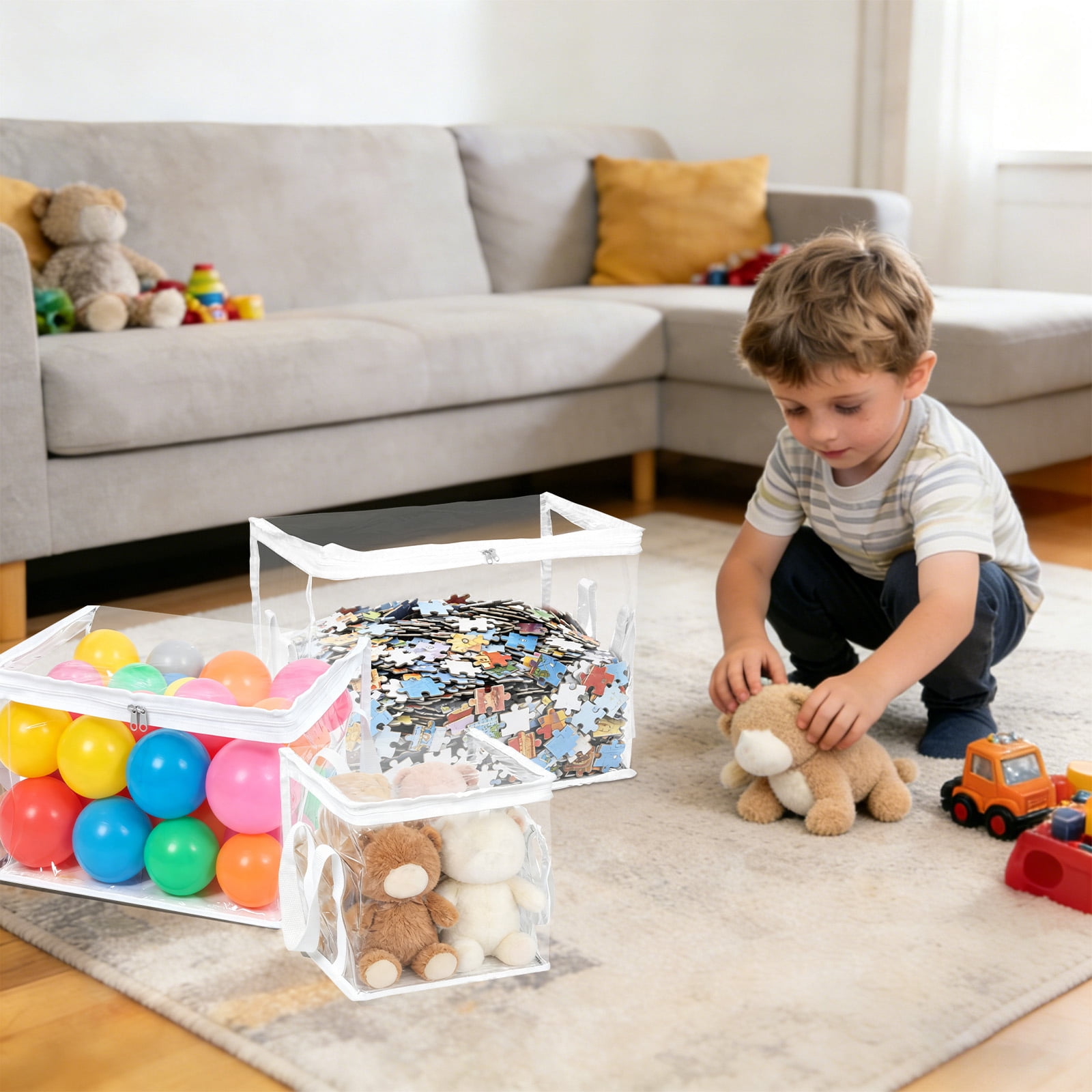 6Pcs Toy Storage Bag with Handle and Zipper Clear PVC Toy Organizer Bag Multipurpose for Doll Board Game Building Block