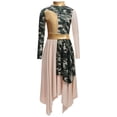 thumbnail image 2 of Aislor Girls Metallic Liturgical Praise Dance Dress Long Sleeve Printed Asymmetrical Worship Church Robe Beige 8, 2 of 7