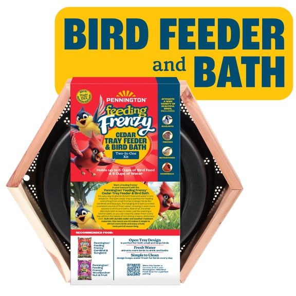 Pennington Red Cedar 2 in 1 Wild Bird Bath and Wild Bird Feeder, 4 lb. Capacity