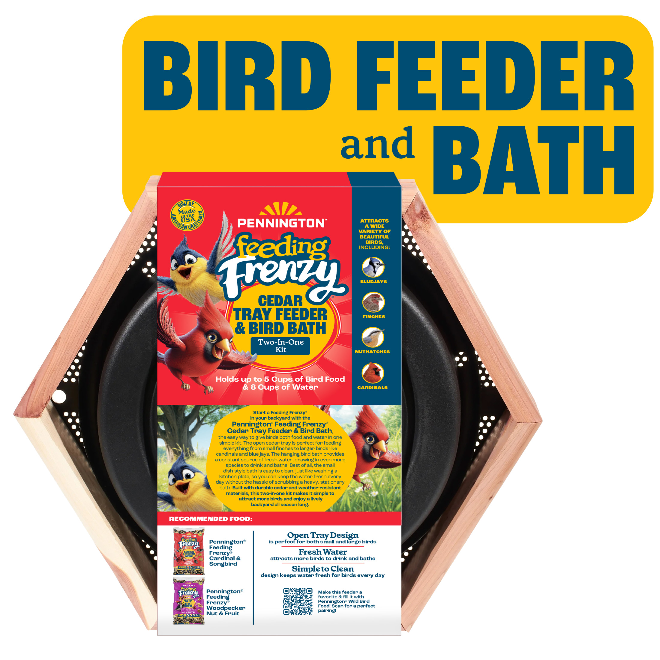 Pennington Cedar 2-in-1 Wild Bird Bath and Feeder, 4 Lb