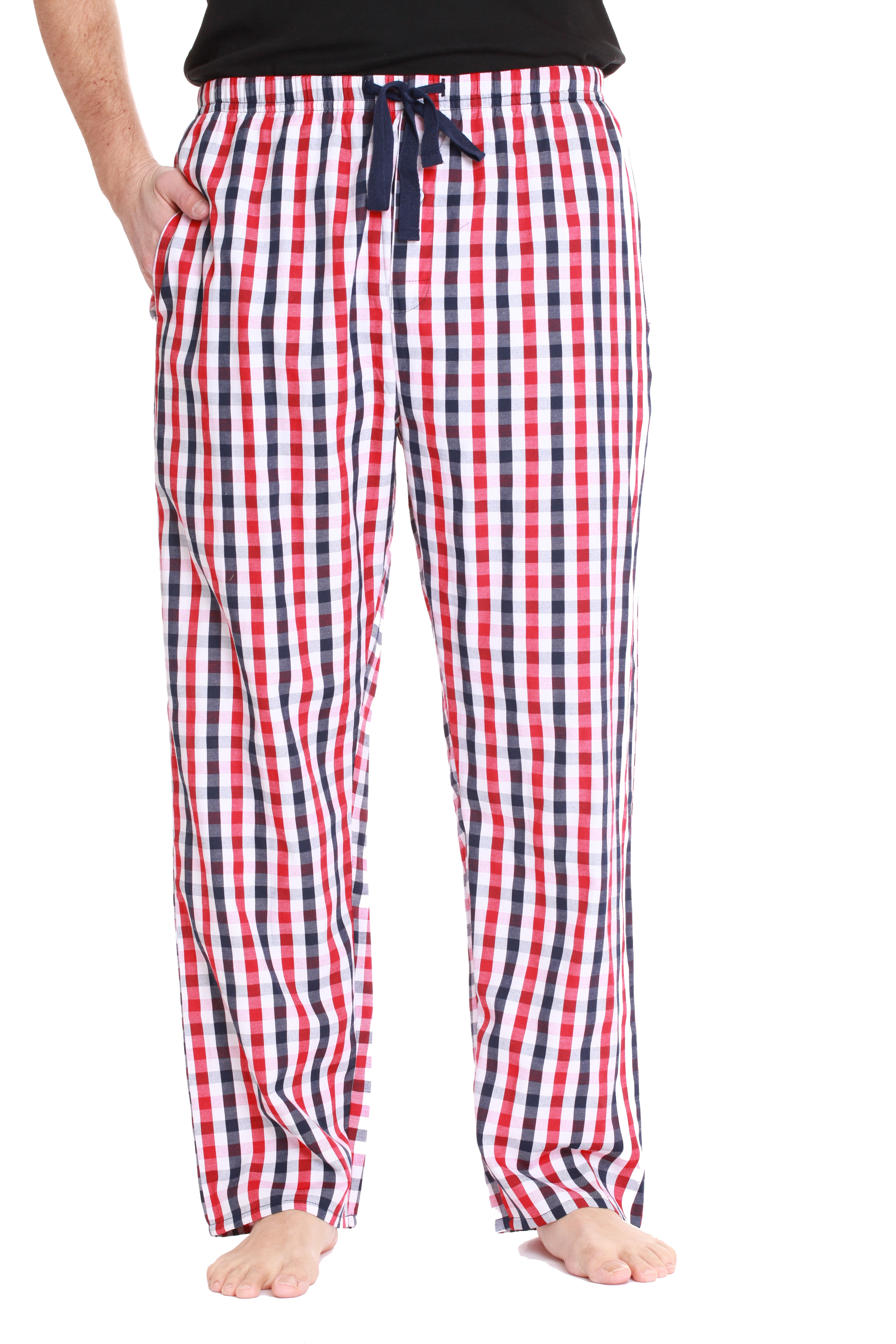 Elastic Waist Open Trails Men's Red Size: L White & Blue Plaid Lounge Pants 