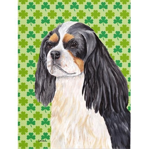 15 x 15 In. Cavalier Spaniel St. Patricks Day Shamrock Portrait Flag, Garden Size