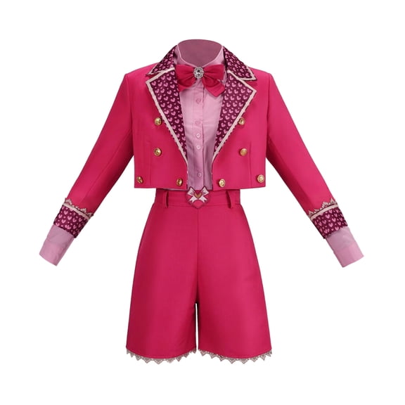 Descendant Halloween Costume Royal Princess Dress Up Chloe Cosplay Outfits Heart Print Lapel Tuxedo Jacket Pink Shirt and Shorts 3 Piece Set for Halloween Party,Size 130