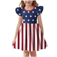 thumbnail image 2 of MKOSPLRT 3-14 Years Girls 4th of July Dresses Flying Sleeve Stars Striped A-Line Dress Cute Summer Casual Party Midi Dress Kids Gifts, 2 of 6