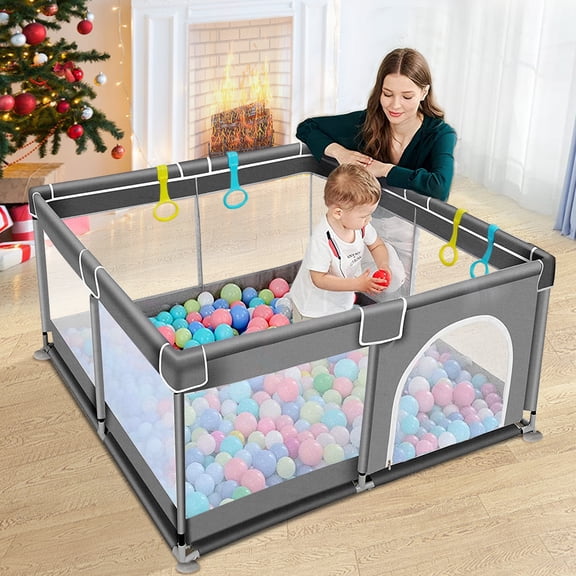 Dog Playpen, Caveen 36 x 36 x 27 Inch Portable Indoor Pet Playpen with Soft Mesh and Sturdy Frame, Gray