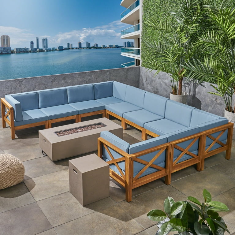 GDF Studio Cynthia Outdoor Acacia Wood 10 Seater U Shaped