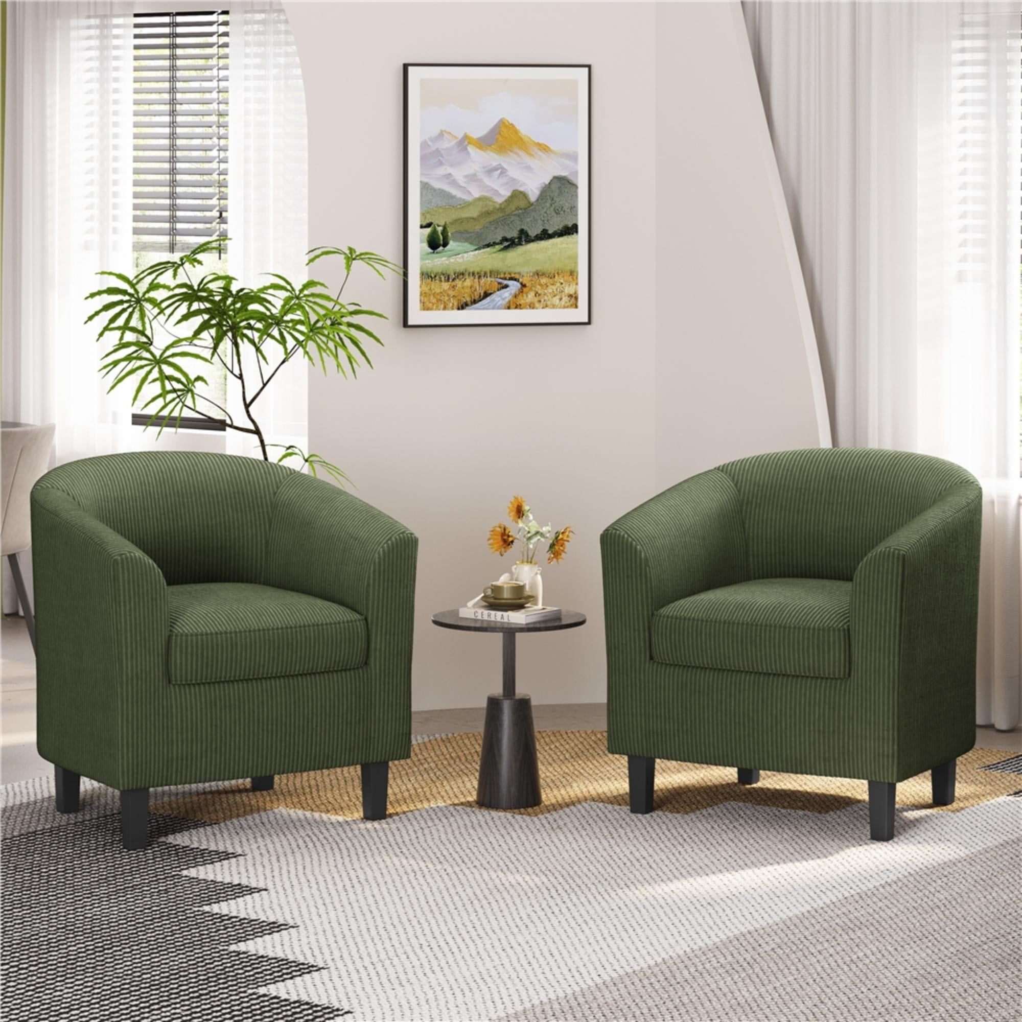 Renwick Upholstered Corduroy Fabric Accent Arm Chair for Living Room, Set of 2, Dark Green