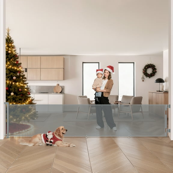 Retractable Baby Gate, Caveen 120" Extra Wide ABS Expandable for Livingroom Outdoor, Gray