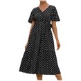 thumbnail image 1 of Leutsin Robe d'Été Fluide pour Femme à Col en V, Manches Courtes, à Lacets, à Imprimé Floral, 1 of 8