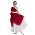 thumbnail image 4 of Aislor Kids Girls One Shoulder Color Block Robe Dance Dress Tunic Lyrical Dancewear Burgundy 12, 4 of 7