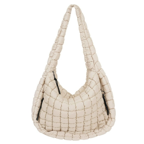 Bolsa acolchada Juoxeepy, grande, acolchada, de nailon blanquecino