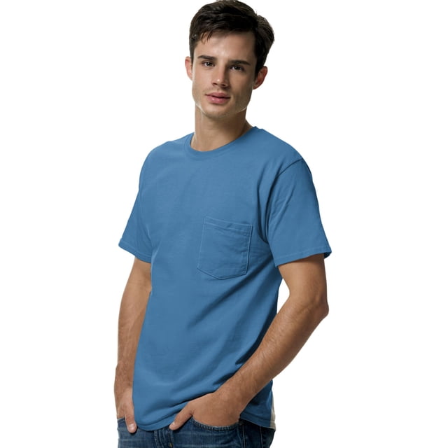 Hanes T-Shirt à Poche pour Hommes Sans Étiquette, 2TG, Bleu Denim