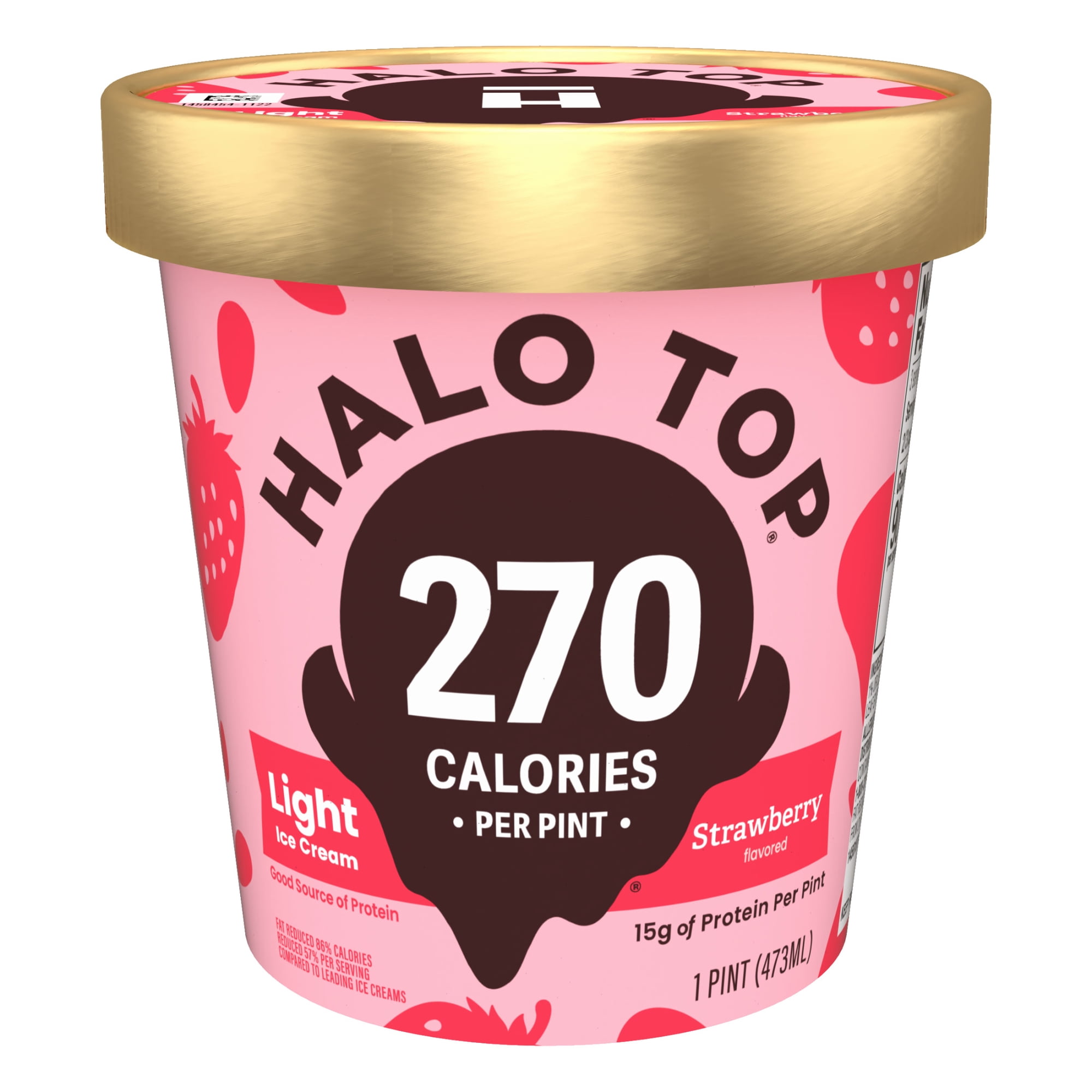 Halo Top Strawberry Flavored Light Ice Cream, With A Good Source of Protein, Lower Calorie Frozen Dessert, 16 fl oz Pint