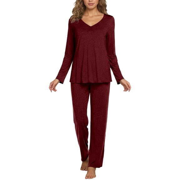 Arlun Womens Pajama Sets 2 Piece Loungewear Set Fall Winter Pajamas Long Sleeve Pjs Top and Pants Soft Pj Sets Loose Comfortable Lightweight Breathable Sleepwear Red XL