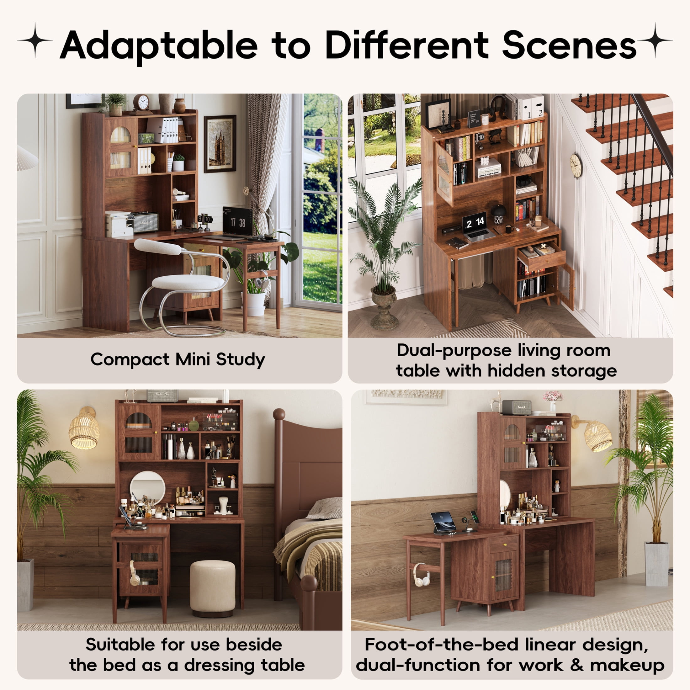 Noble House Rotating Computer Desk with Storage Cabinets, Shelves and Drawer, Walnut
