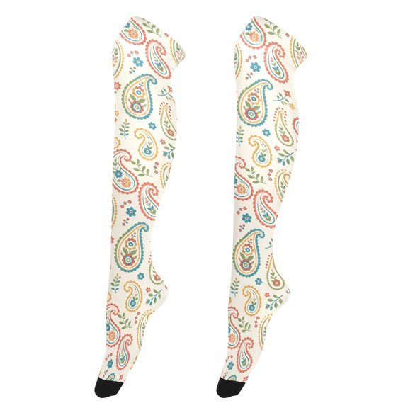 Colorful Paisley High Thigh Socks Over Knee Thin Tights Long Stocking for Women Leg Warmer