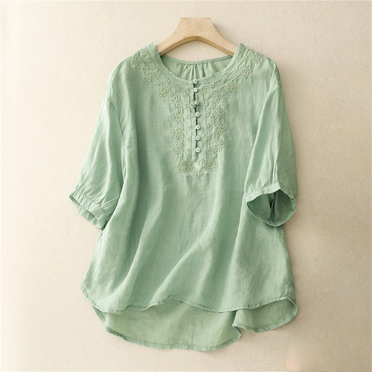 Oversized Tshirts for Women, Vintage Cotton Linen Round Neck