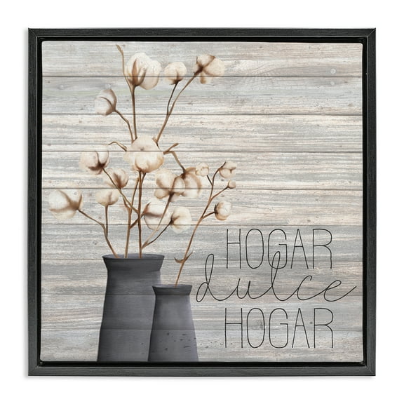 Stupell Industries Hogar Dulce Hogar con Algodón Inspirational Quotes & Sayings Painting Black Floater Framed Art Print Wall Art, 18 x 18