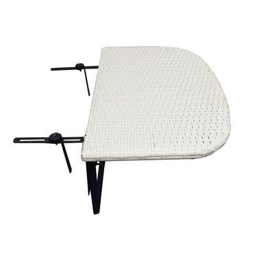 Oakland Living Indoor and Outdoor Foldable Wicker Balcony Table with Metal Frame and Adjustable Clamps White