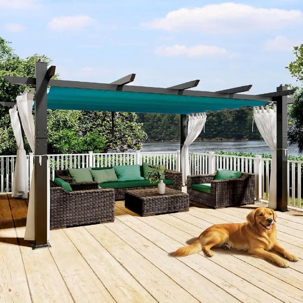 Qinaqin 10X13 Gris Pergola Retractable Canopy Side Malla Aluminum Frame Structure para Backyard Garden de Profundidadck Patio