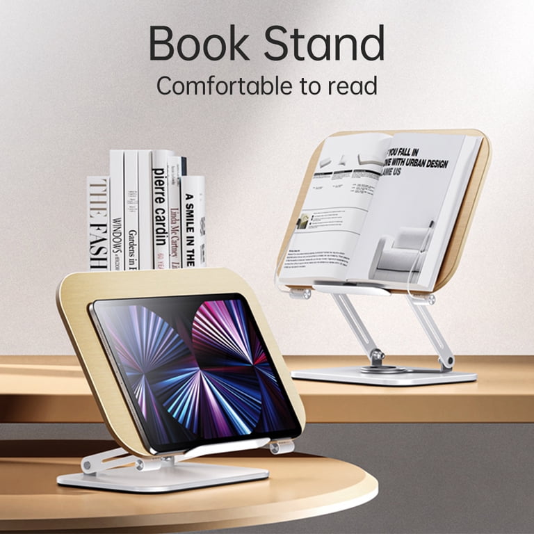 360° Rotating Book Stand For Reading - Adjustable Foldable Book Holder For Cookbooks, Tablets & More (Black Walnut)