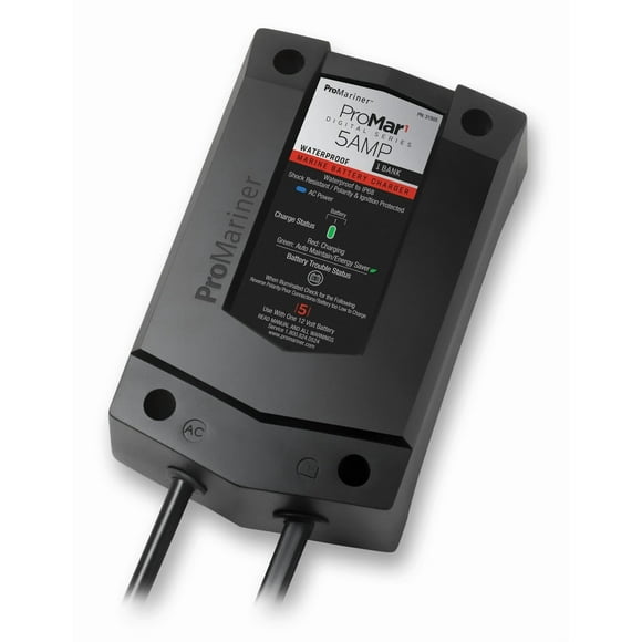 Pro Mariner Battery Charger 31505 ProMar1 DS; For 12 Volt Marine Batteries; 1 Bank Charger; 120 Volt Power Supply; 4 Step Fully Automatic; 5 Amp Charging Current; Waterproof; 6 Feet Length Cable