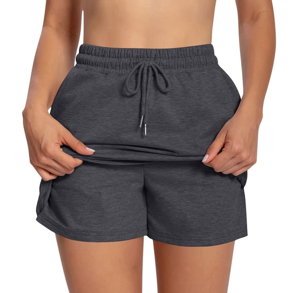 UDAUDU High Waisted Shorts for Women Lounge Sweatpant Shorts Athletic Casual Comfy Summer Clothes with Pockets Dark Gray L