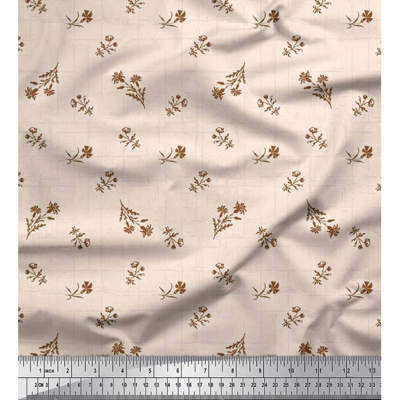 Soimoi Crepe Silk Fabric Leaves & Floral Artistic Print Fabric by the Yard 42 Inch Wide