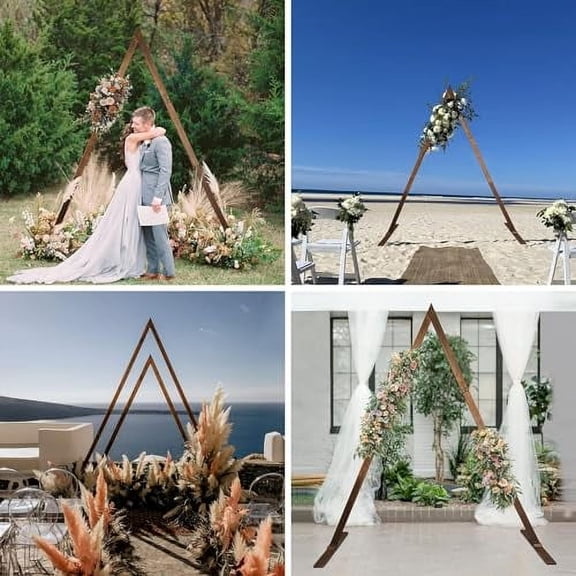 8.2FT Wooden Wedding Arch for Ceremony, Retro Triangle Wood Arbor Backdrop Stand for Rustic Wedding Ceremony Party Proposal Garden Beach Forest Arch Decorations
