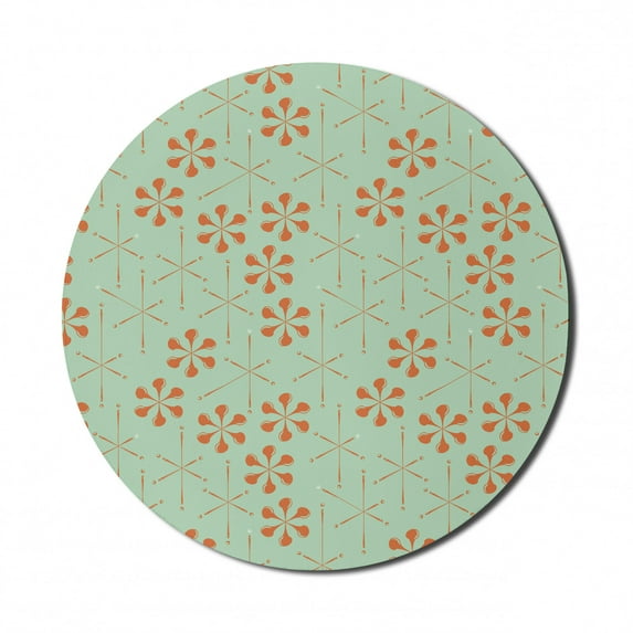Vintage Mouse Pad for Computers, Floral Pop Patterns Abstract Shapes Motifs with Monochrome Design, Round Non-Slip Thick Rubber Modern Mousepad, 8" Round, Burnt Orange Almond Green, by Ambesonne