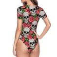 thumbnail image 4 of Gaeub Skull And Roses Women'S Short Sleeve One Piece Swimsuit Sexy High-Waisted Bodysuit For Swimming, Beach, Sports - Medium, 4 of 9