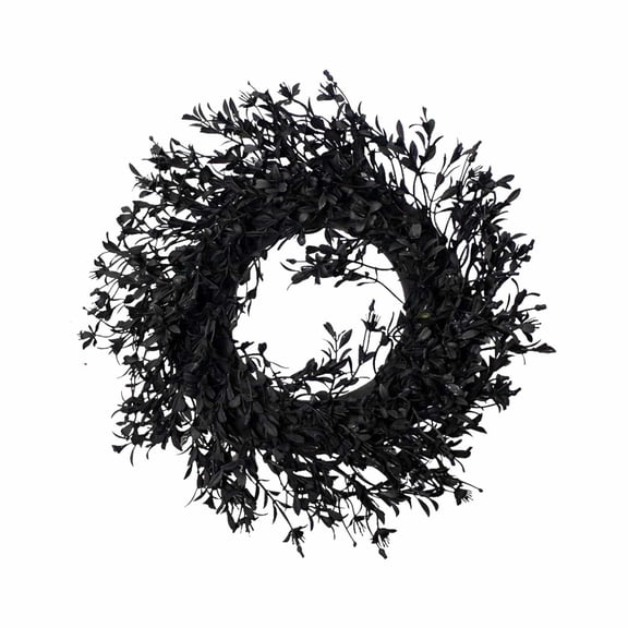 Halloween Artificial Foliage Wreath, Minimalist Front Door Black Plants Wreath for Spooky Halloween Thanksgiving Fall Home Wall Decor Black