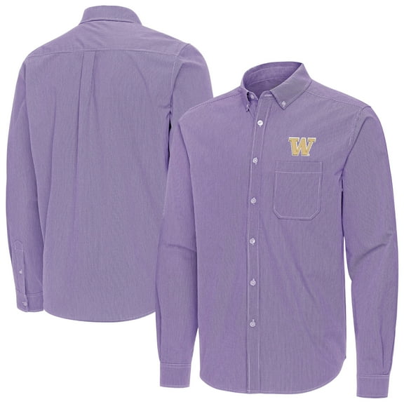 Men's Antigua Purple Washington Huskies Porter Woven Tri-Blend Long Sleeve Button-Down Shirt