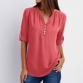 thumbnail image 2 of hxobax Womens 3/4 Sleeve Chiffon T Shirts Business Work Dressy Casual Tops V Neck Button Down Blouse, 2 of 8