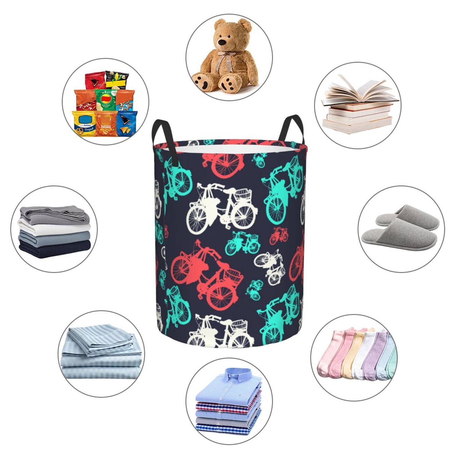 Large Laundry Basket with Handles - Green Bike Pattern red Kids Baby Dirty Clothes Laundry Hamper for Bedroom Aesthetic